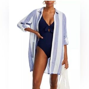 Tommy Bahama Rugby Beach Stripe Boyfriend Shirt Swim Coverup